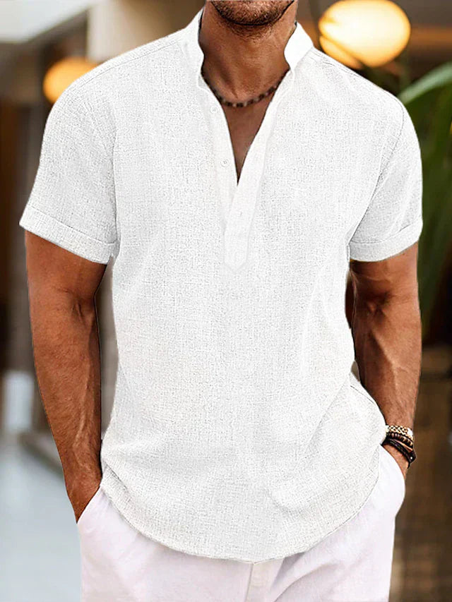 Herr Korta Ärmar Henley Skjorta
