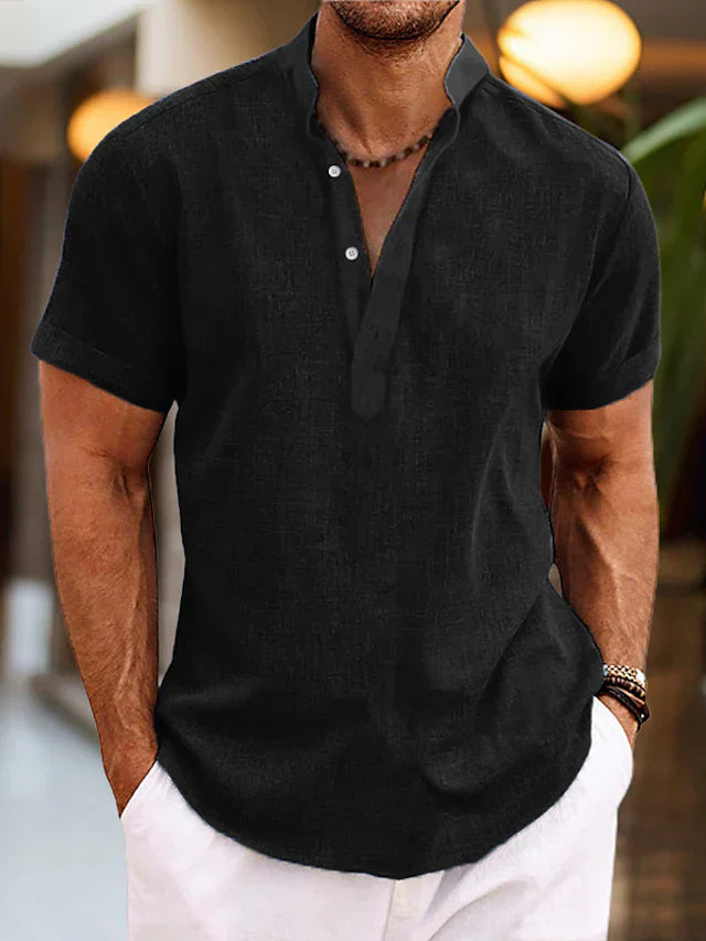Herr Korta Ärmar Henley Skjorta