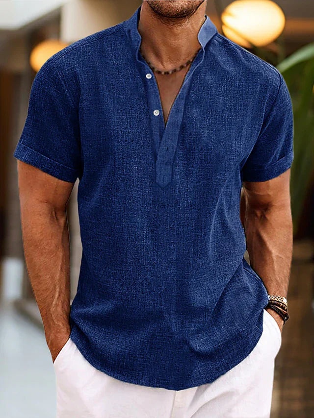 Herr Korta Ärmar Henley Skjorta