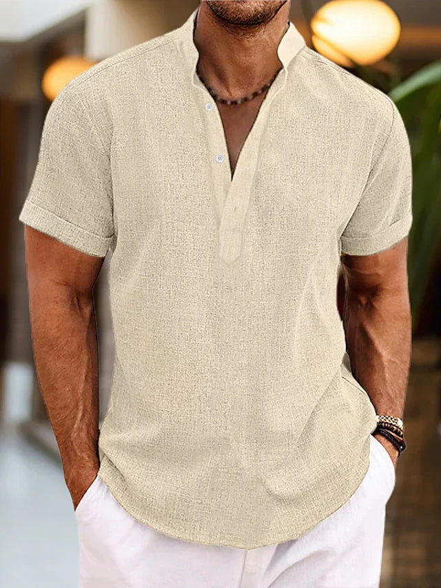 Herr Korta Ärmar Henley Skjorta