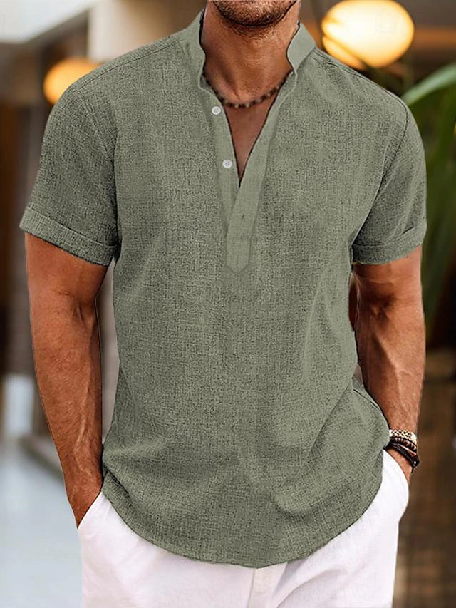 Herr Korta Ärmar Henley Skjorta