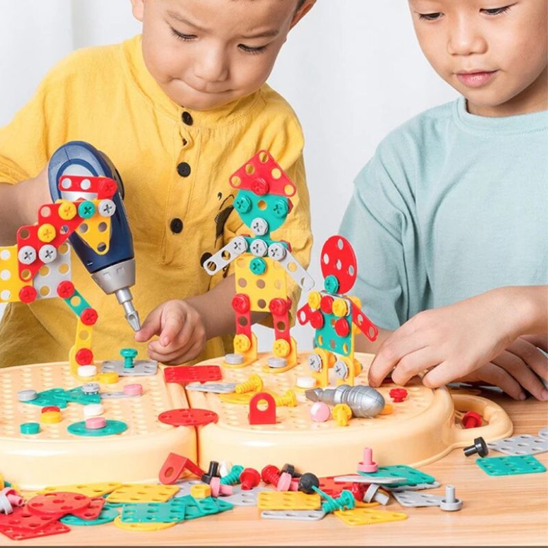 Montessori Barn Verktygssats | Pedagogisk Verktygslåda i Trä med Borr och Tillbehör