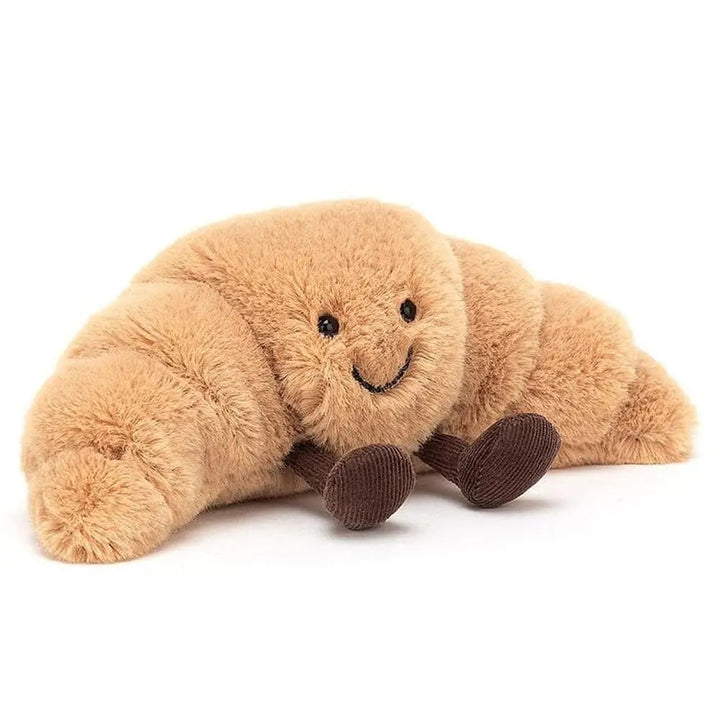 Croissant-Plushkudde | Mjuk 33 cm Ljusbrun Kudde med Leende Ansikte