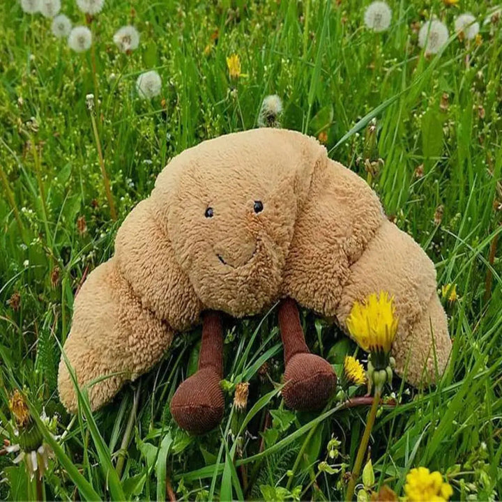 Croissant-Plushkudde | Mjuk 33 cm Ljusbrun Kudde med Leende Ansikte