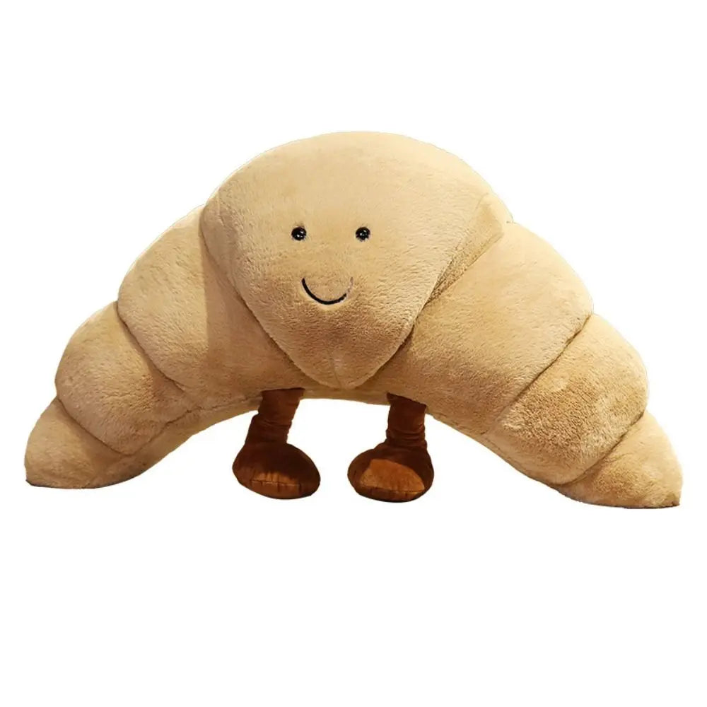 Croissant-Plushkudde | Mjuk 33 cm Ljusbrun Kudde med Leende Ansikte