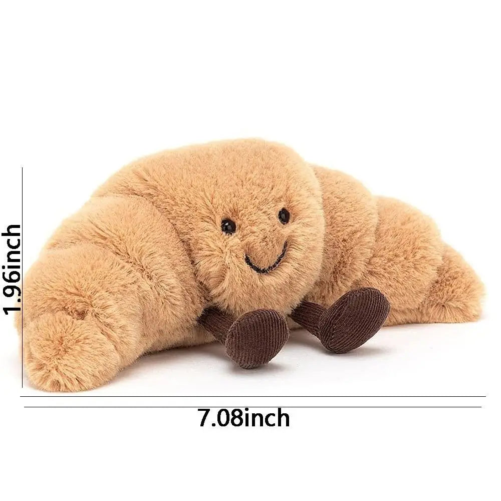 Croissant-Plushkudde | Mjuk 33 cm Ljusbrun Kudde med Leende Ansikte