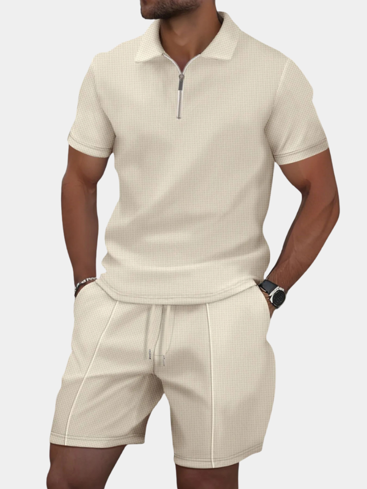 Herr Blixtlås Piké Co-Ord Set | Matchande Kortbyxor Sommaroutfit