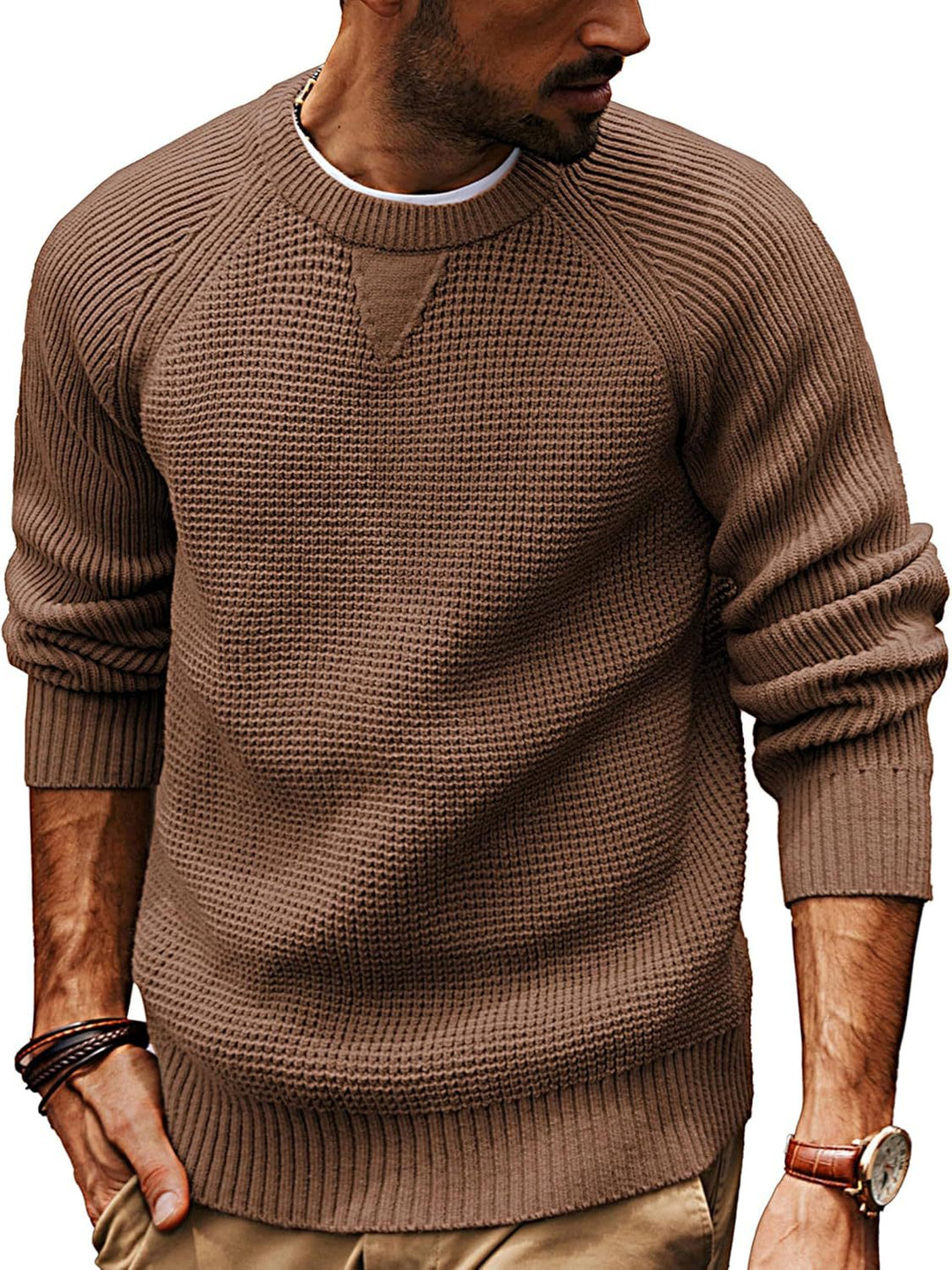 Herr Texturerat Stickad Tröja | Avslappnad Strukturerad Jumper