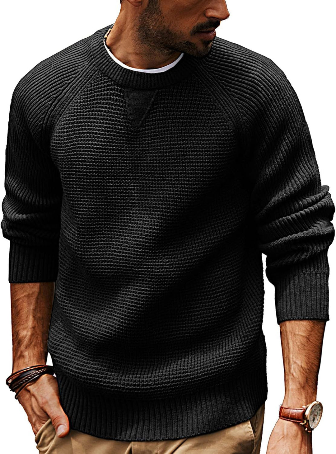 Herr Texturerat Stickad Tröja | Avslappnad Strukturerad Jumper