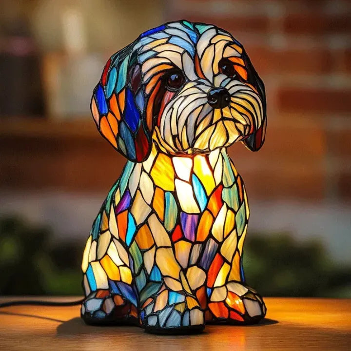 Handgjord Färgade Glas Hundlampa | Ljus för Hundälskare