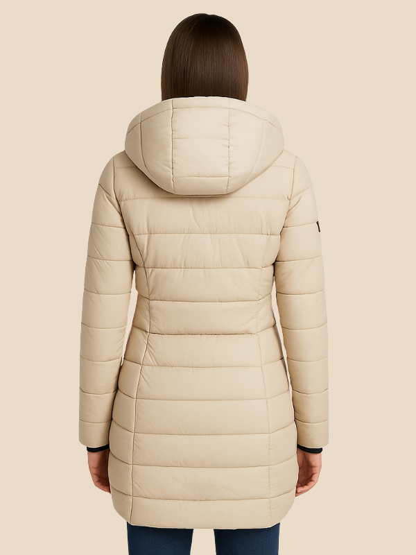 Dam Lång Puffer Vinterkappa med Huva