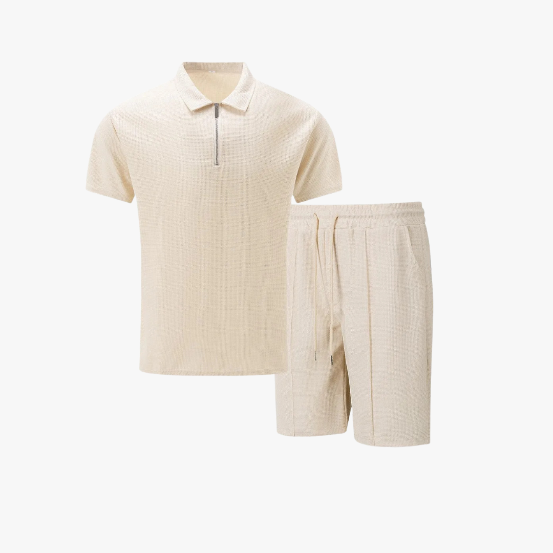 Herr Blixtlås Piké Co-Ord Set | Matchande Kortbyxor Sommaroutfit