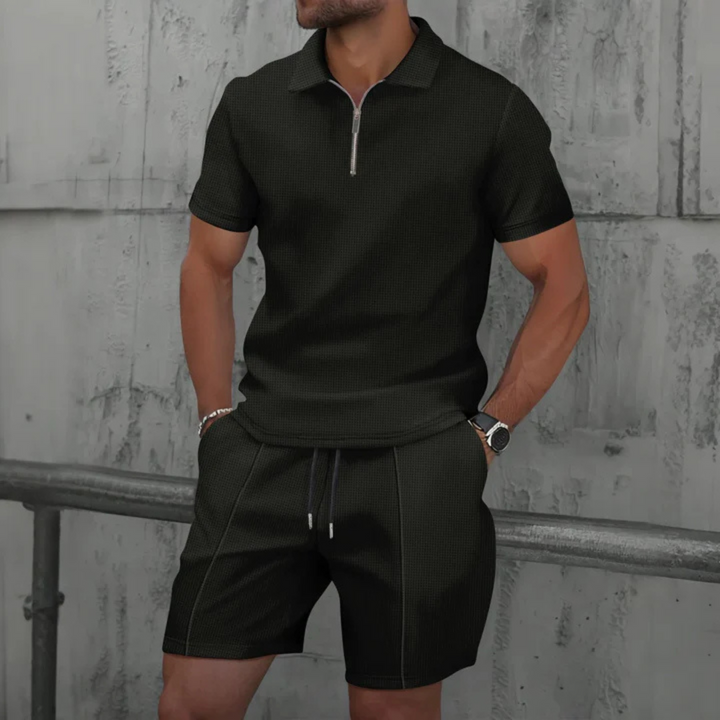 Herr Blixtlås Piké Co-Ord Set | Matchande Kortbyxor Sommaroutfit
