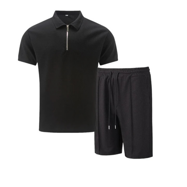 Herr Blixtlås Piké Co-Ord Set | Matchande Kortbyxor Sommaroutfit