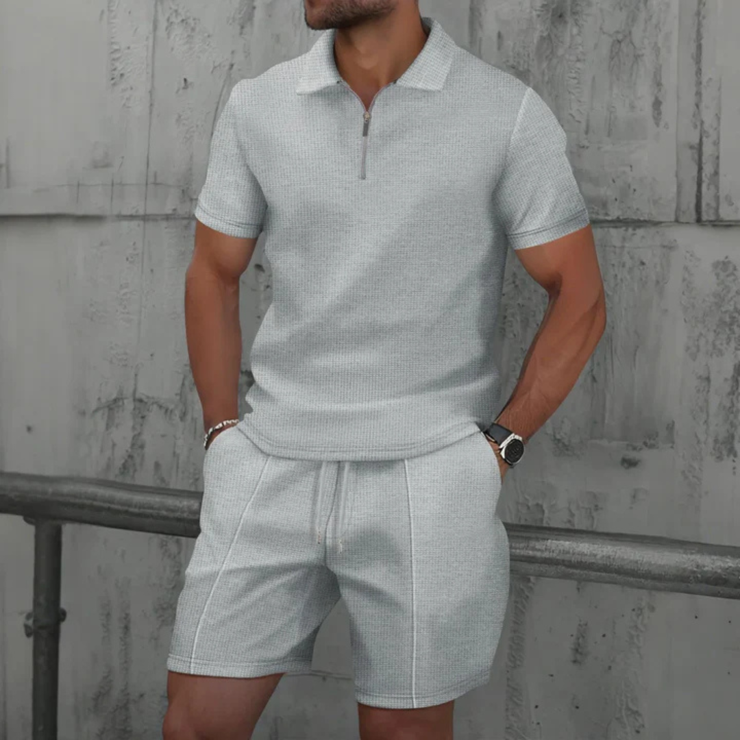 Herr Blixtlås Piké Co-Ord Set | Matchande Kortbyxor Sommaroutfit