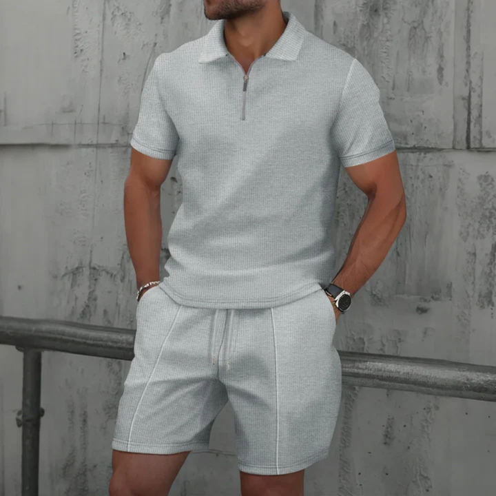 Herr Blixtlås Piké Co-Ord Set | Matchande Kortbyxor Sommaroutfit