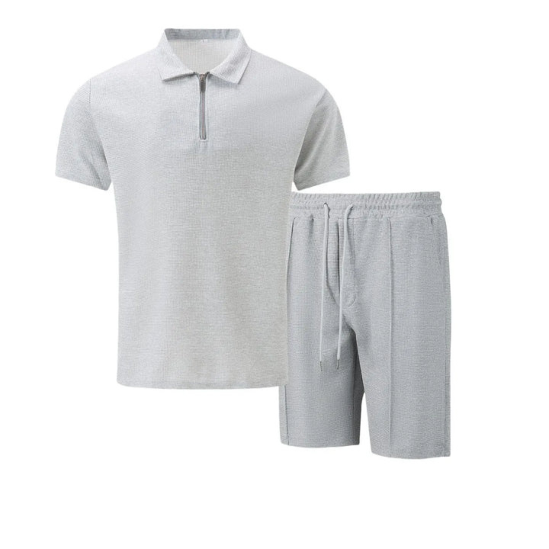 Herr Blixtlås Piké Co-Ord Set | Matchande Kortbyxor Sommaroutfit