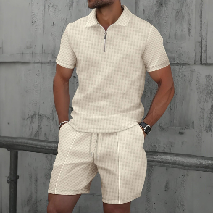 Herr Blixtlås Piké Co-Ord Set | Matchande Kortbyxor Sommaroutfit