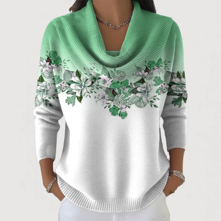 Dam Mjuk-Halsringning Tröja | Blomdetalj Sticka