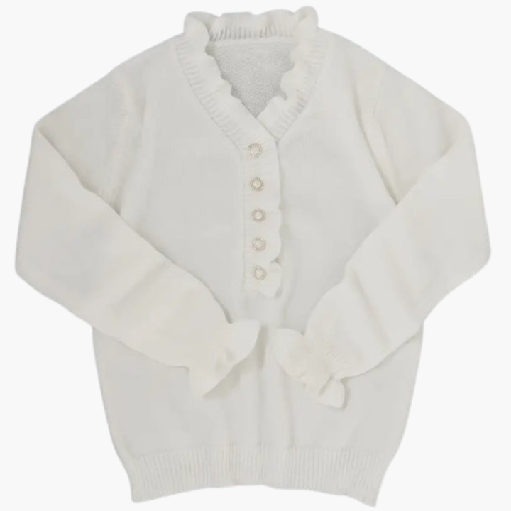 Dam Långärmad Volangkrage Blus med Eleganta Knappar