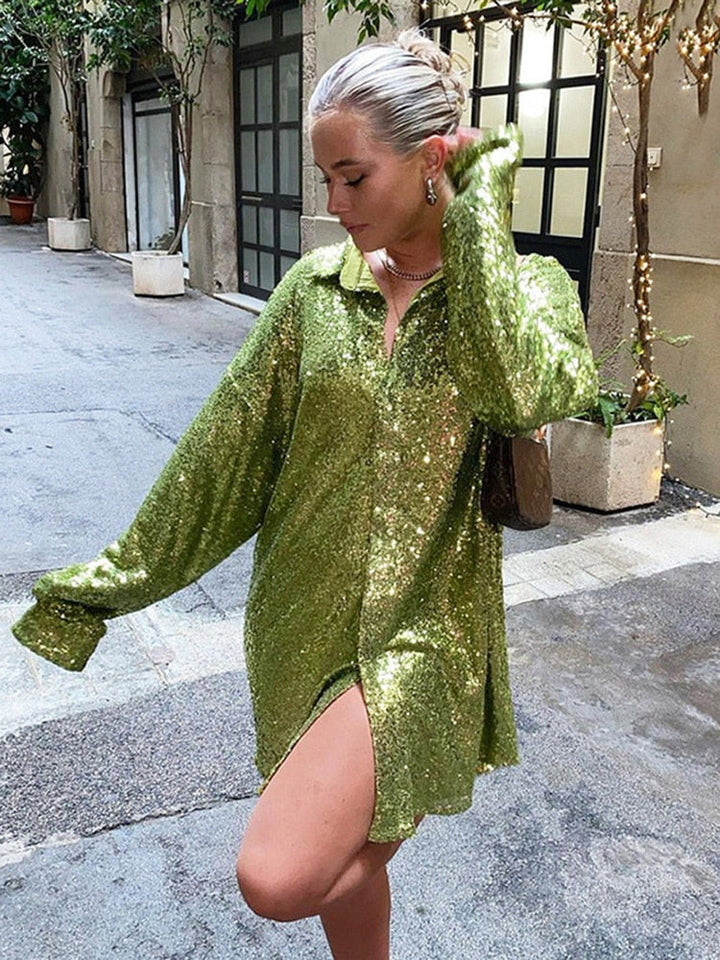Dam Överdimensionerad Glittera Blus | Paljett Stil