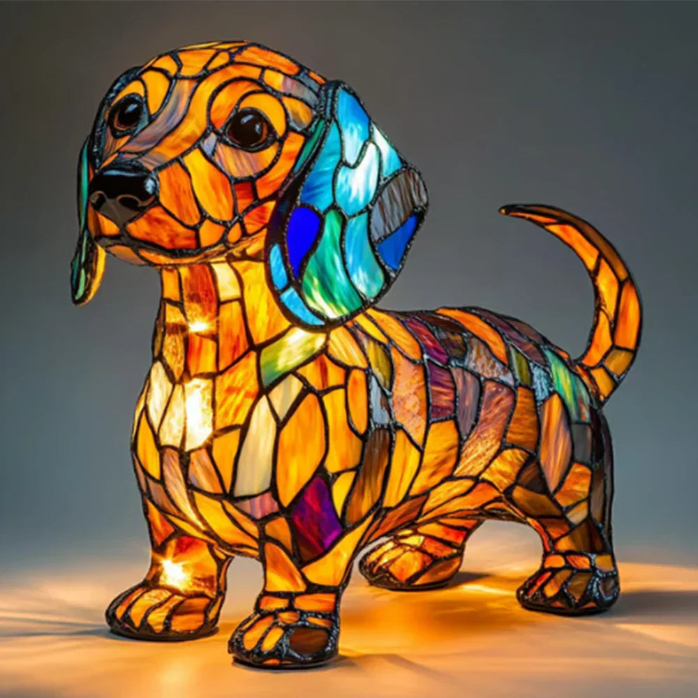 Handgjord Färgade Glas Hundlampa | Ljus för Hundälskare