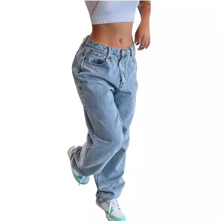 Dam Säckiga Jeans | Lös Passform Denimstil Byxor