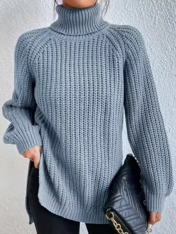 Dam Rejäl Sticka Sköldpaddshalsad Tröja | Ullblandning