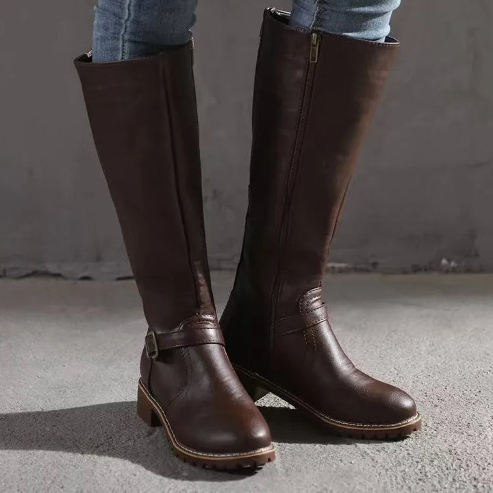Dam Konstläder Stövlar | Eleganta Spänndetaljer Stil
