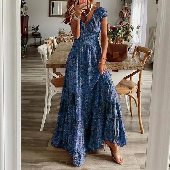Corly | Maxiklänning i Bohemisk Stil med Figursydd Midja