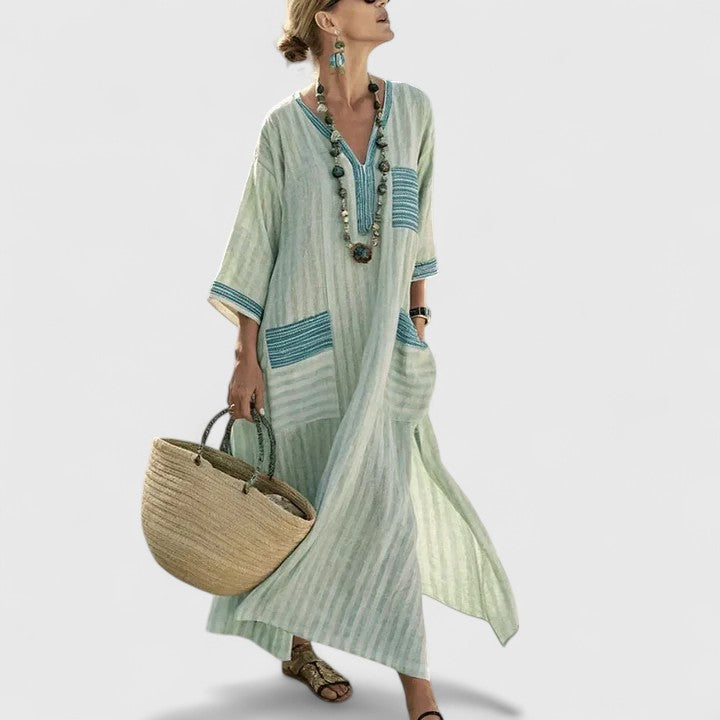 Dam Boho Midiklänning Med Fickor