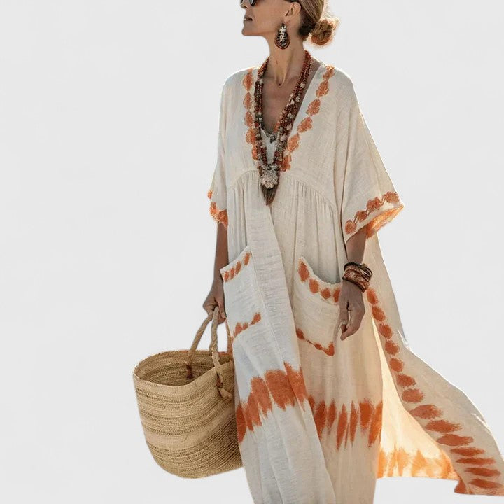 Dam Boho Midiklänning Med Fickor
