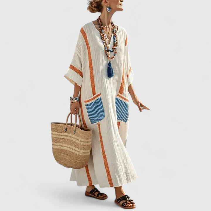 Dam Boho Midiklänning Med Fickor