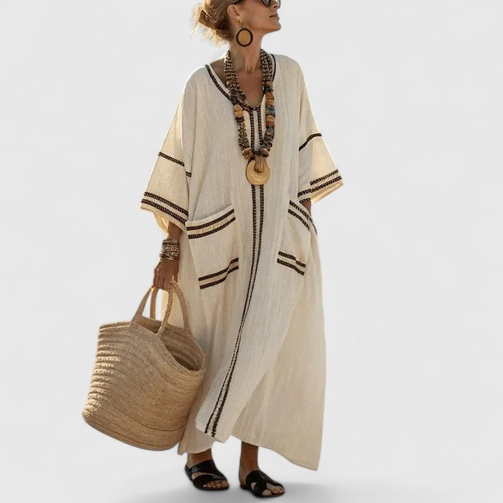 Dam Boho Midiklänning Med Fickor
