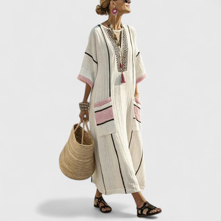 Dam Boho Midiklänning Med Fickor