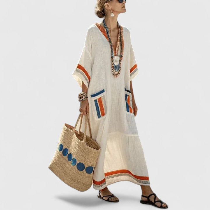 Dam Boho Midiklänning Med Fickor