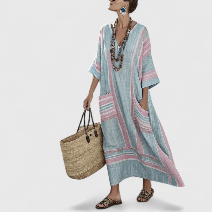 Dam Boho Midiklänning Med Fickor