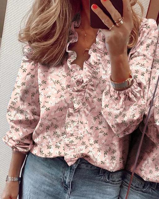 Dam Volanger V-Ringning Blus | Mjuk Feminin Sommarstil