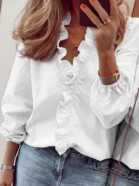 Dam Volanger V-Ringning Blus | Mjuk Feminin Sommarstil