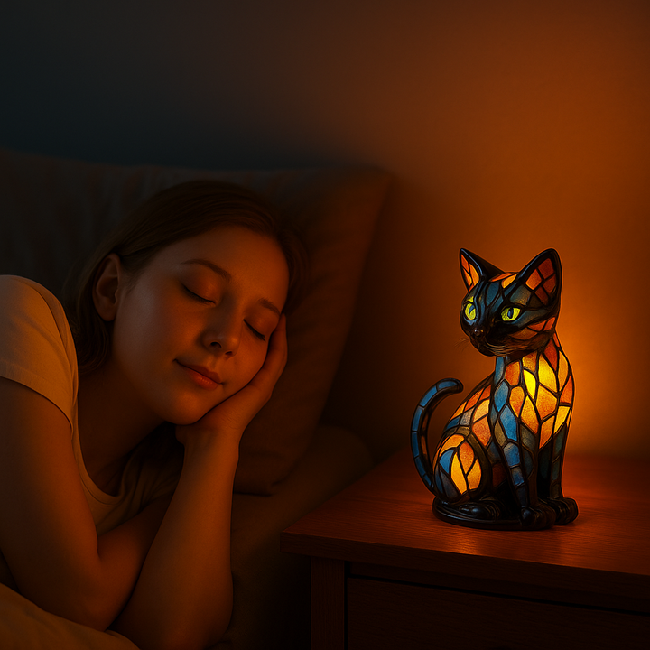 Målat-Glas Stil Heminredning Lampa | Glas Katt Bordslampa