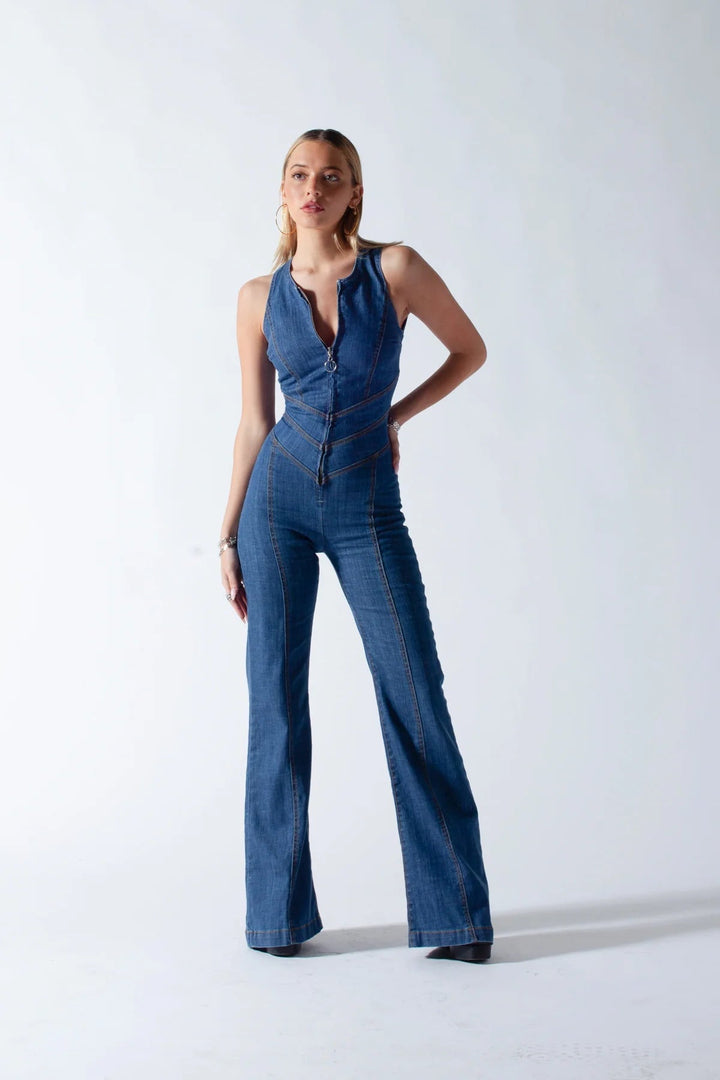 Dam Årgång Denim Stil Overall | Trendig Utstyrsel