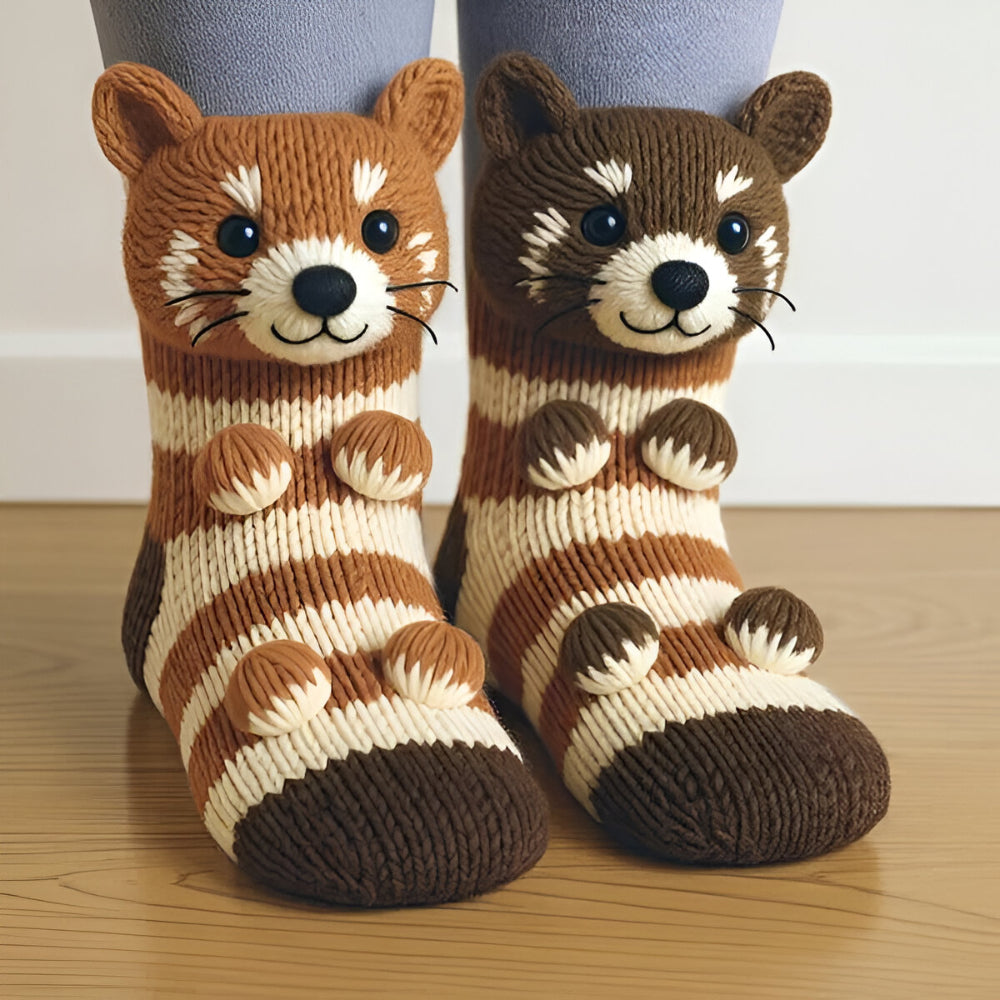 Varma Mysiga Innesockor med 3D-Detaljer| Mjuk Djurdesign