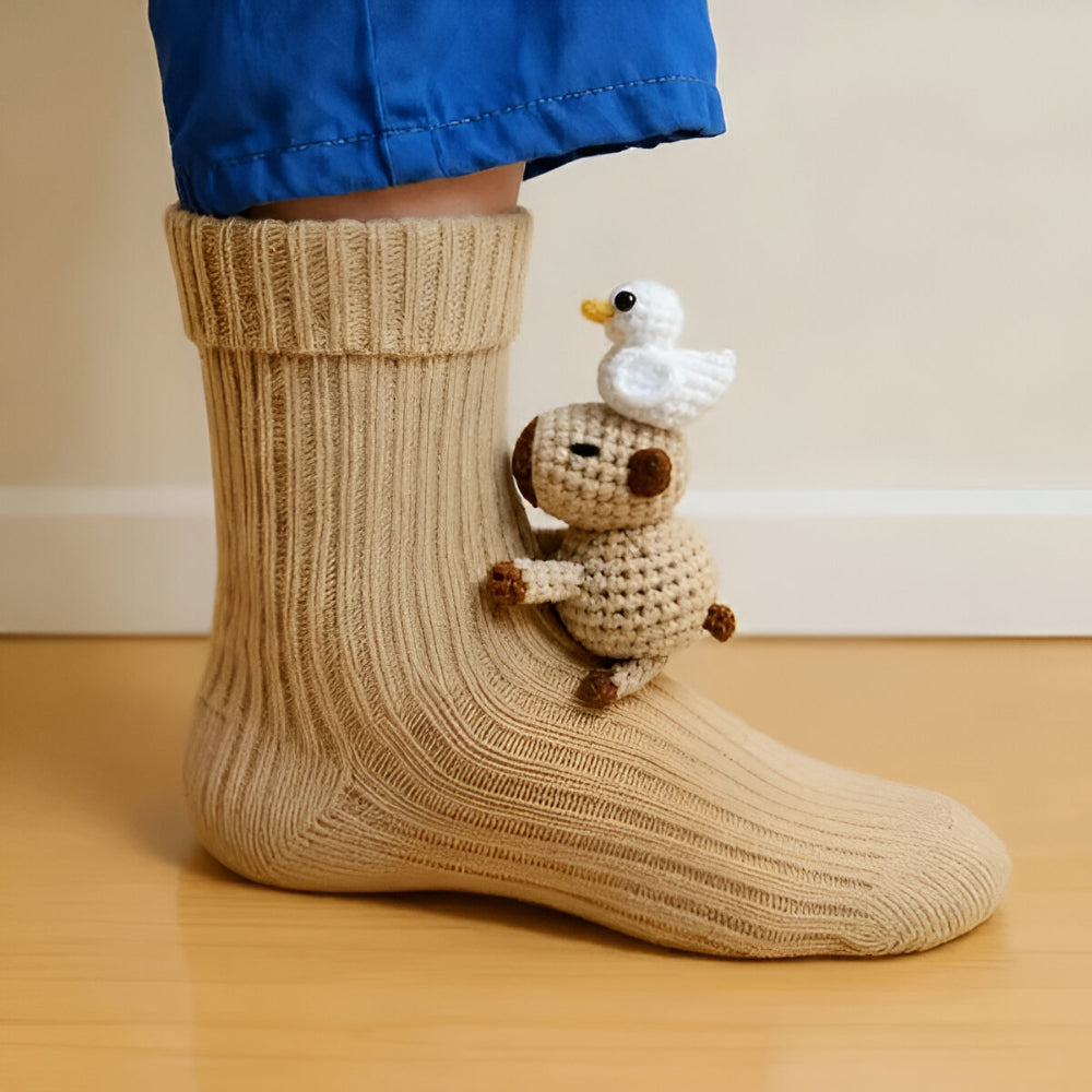 Varma Mysiga Innesockor med 3D-Detaljer| Mjuk Djurdesign