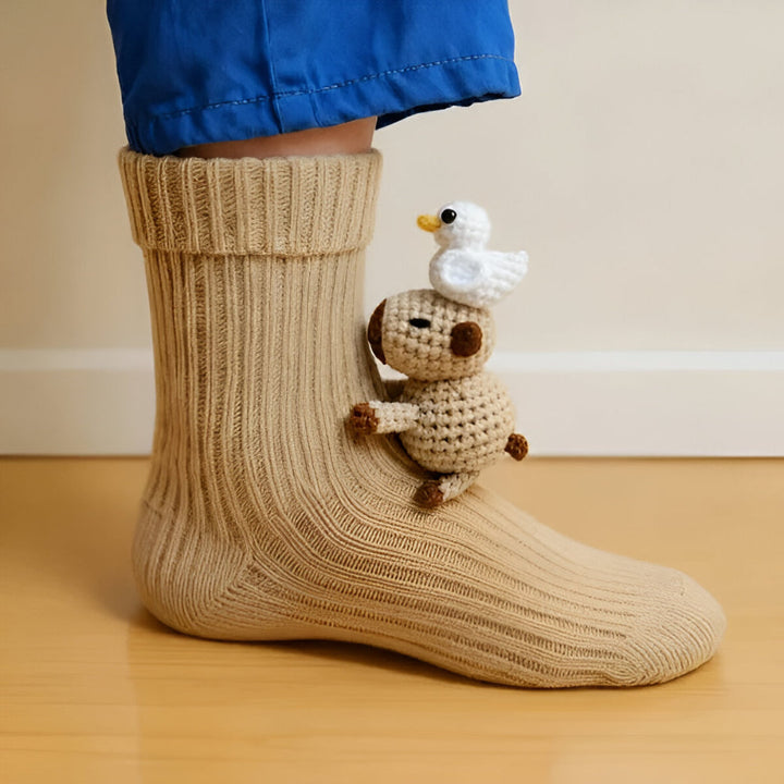 Varma Mysiga Innesockor med 3D-Detaljer| Mjuk Djurdesign