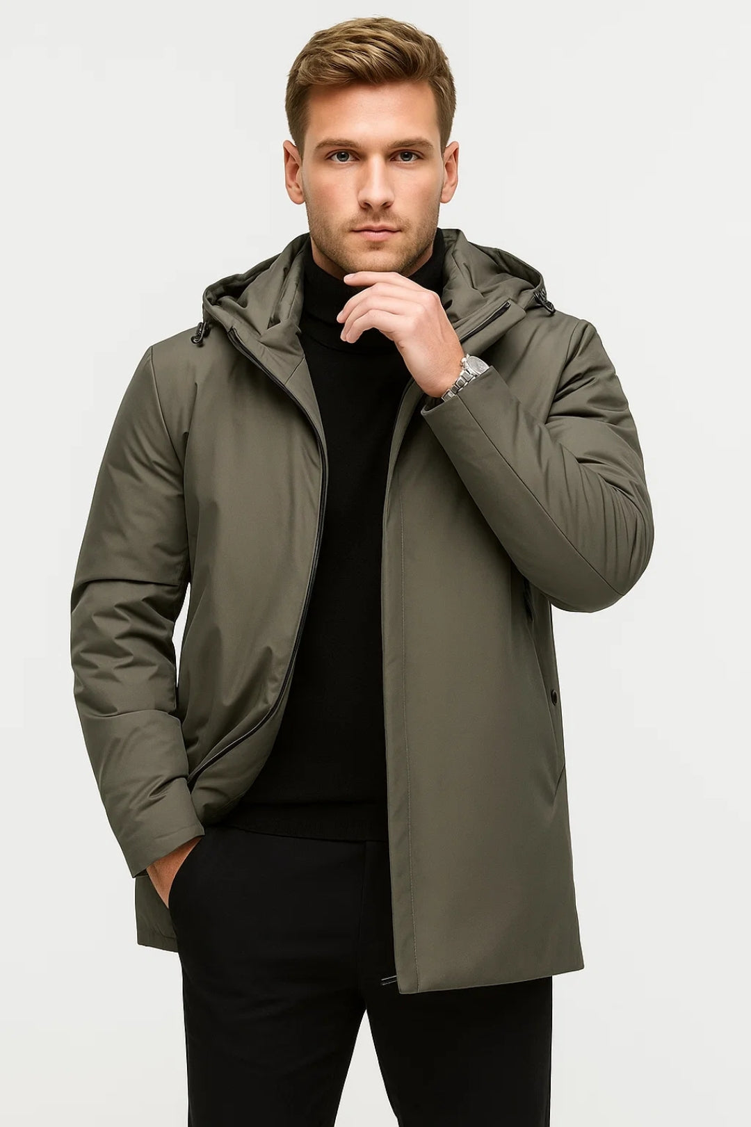 Herr Minimalistisk Huva Parkas | Varm Alla-årstider Avslappnad Jacka