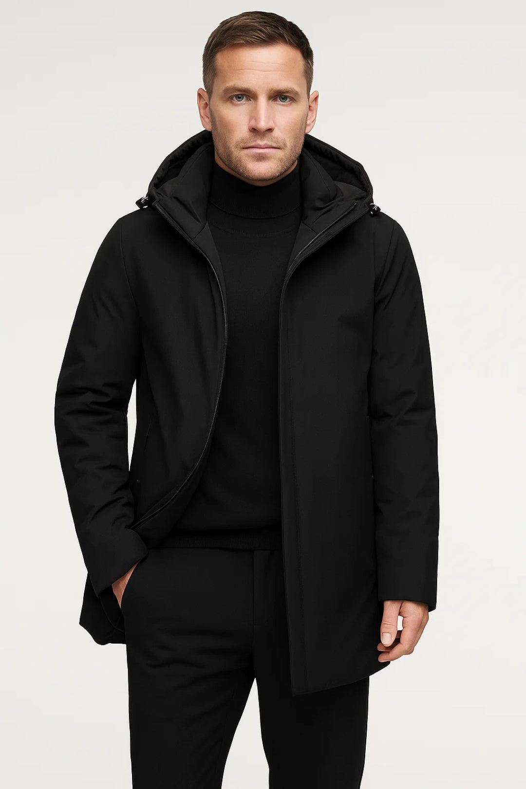 Herr Minimalistisk Huva Parkas | Varm Alla-årstider Avslappnad Jacka