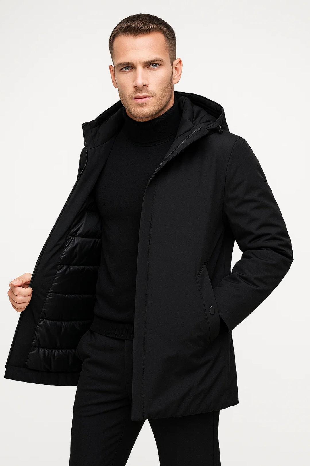 Herr Minimalistisk Huva Parkas | Varm Alla-årstider Avslappnad Jacka