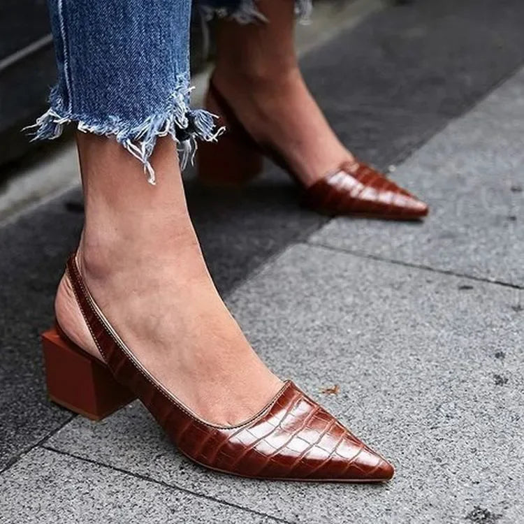 Dam Croc-Mönster Slingback Pumpar med Blockklack