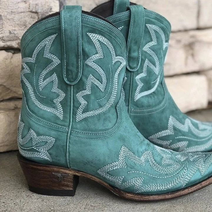 Dam Broderad Läder Cowboystövlar