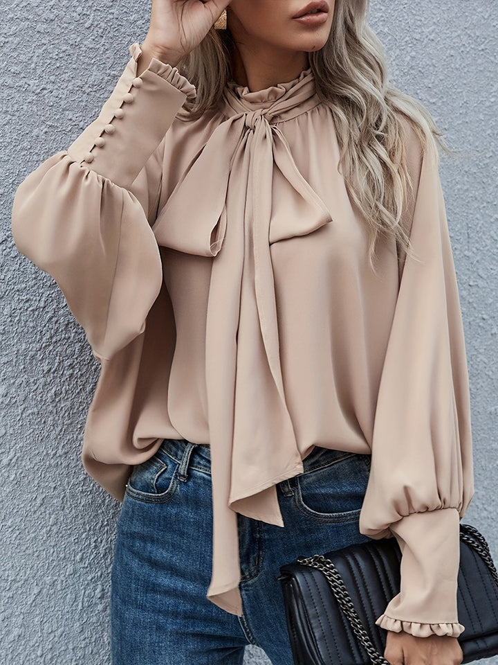 Dam Eleganta Blus Med Slips Hals
